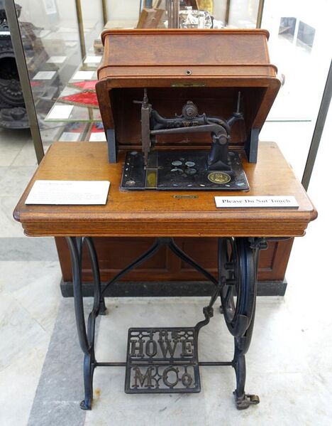 File:Sewing machine, The Howe Machine Company, Bridgeport CT, c. 1870, cast iron, steel, wood - Bennington Museum - Bennington, VT - DSC08590.JPG