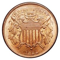 "IN GOD WE TRUST" as it first appeared on the obverse side of the two-cent piece in 1864