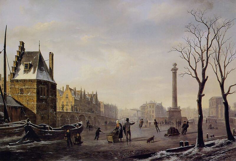 File:Bartholomeus Johannes van Hove, Pompenburg met Hofpoort in de winter.jpg