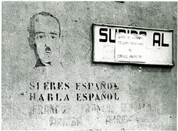 Francoist propaganda graffiti, "If you are Spanish, speak Spanish".png