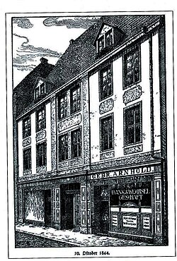 Gebrüder Arnhold Bank&Wechselgeschäft Abbildung der Hauptgeschäftsstelle in der Waisenhausstraße Dresden 1864.jpg