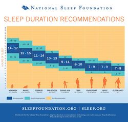 Graph showing the typical amount of sleep needed at different ages