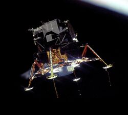 Apollo 11 Lunar Module Eagle in landing configuration in lunar orbit from the Command and Service Module Columbia.jpg