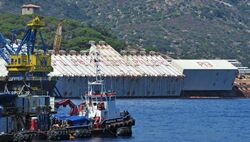 Costa Concordia shipwreck with Caissons - Isola del Giglio - Tuscan Archipelago, Italy - 18 Aug. 2013.jpg