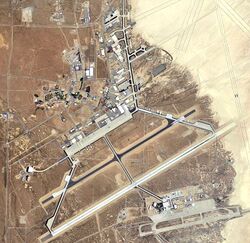Satellite image of the main site, with Edwards Air Force Auxiliary Base South at the bottom right of the image and Rogers Dry Lake at the top right