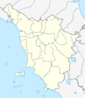 The map of Italy with a dot showing location of Ville Sbertoli