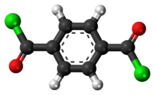 Ball-and-stick model of the terephthaloyl chloride molecule