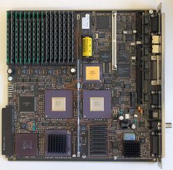 The mainboard of the NeXTcube (1990) has the Motorola 68040 and other computer components.