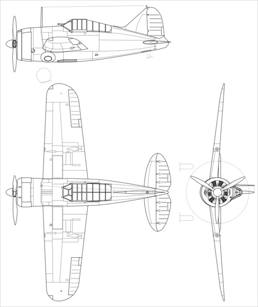 File:Brewster F2A-1 Buffalo 3-view line drawing.svg