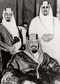 King Abdulaziz with Prince Faisal and Prince Saud.jpg