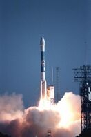 Photo of Stardust during launch with a Delta II launch vehicle