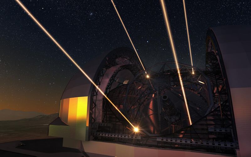 File:Artist’s impression of the European Extremely Large Telescope deploying lasers for adaptive optics.jpg