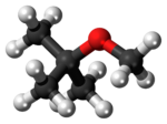 Ball-and-stick model of the MTBE molecule