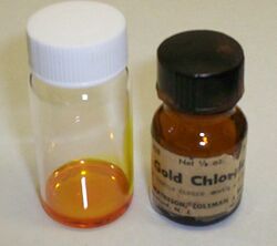 Concentrated aqueous solution of gold(III) chloride (auric chloride)