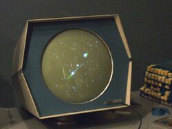 Spaceships and stars on a round monitor