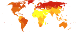 Alcohol use disorders world map-Deaths per million persons-WHO2012.svg