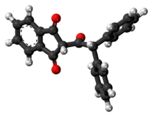 Ball-and-stick model of the diphenadione molecule