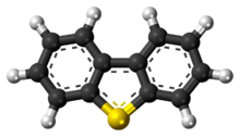 Ball-and-stick model of the dibenzothiophene molecule