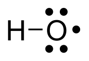 Stick model of the hydroxyl radical with molecular orbitals