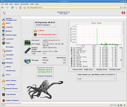 A screenshot of the Octopussy web-interface displaying a dashboard with the most important aggregated information.