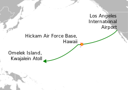 Flight journey: Los Angeles International Airport, Hickam Air Force Base Hawaii, Omelek Island Kwajalein Atoll