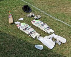Cricket equipment at Southwater CC, in Southwater, West Sussex, England.jpg