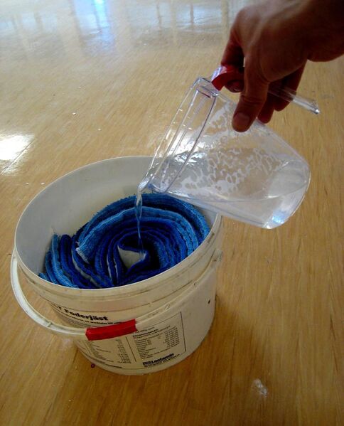 File:Mop, manual pre-wetting of mops in bucket.jpg