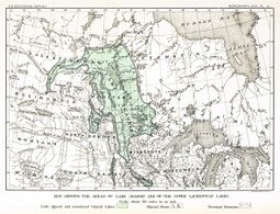 An early map of the extent of Lake Agassiz in central North America, by 19th century geologist Warren Upham. The regions covered by the lake were significantly larger than shown here.
