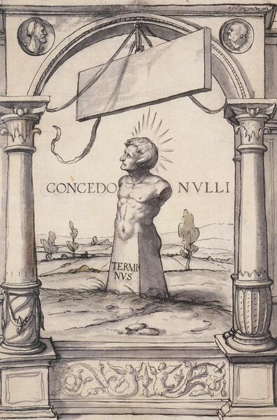 File:Design for a Stained Glass Window with Terminus, by Hans Holbein the Younger.jpg