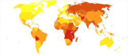 Drowning world map-Deaths per million persons-WHO2012.svg