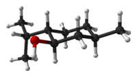 Ball-and-stick 3D model highlighting menthol's chair conformation