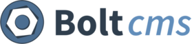 The logo for Bolt CMS, with a blue circle on the left, with a hexagon cut-out featuring another blue circle inside. To the right are the words "Bolt cms" with "Bolt" in black text and "cms" in a lighter blue colour.
