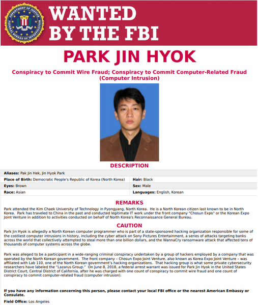 File:Cartel de la orden de captura de Park Jin Hyok.png