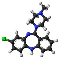 Stick-and-ball model of the clozapine molecule