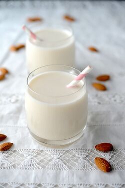 Home-made almond milk, November 2012.jpg