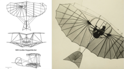 Technische Zeichnung Großer Doppeldecker und im Flug Otto Lilienthal 1895.png