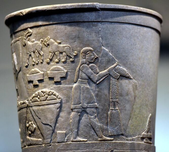File:Top register, Warka Vase, Uruk, c. 3000 BCE, Iraq Museum.jpg