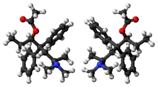 Ball-and-stick models of (R,R)-alphacetylmethadol (left), and (S,S)-alphacetylmethadol (right)