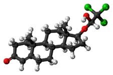 Cloxotestosterone molecule ball.png
