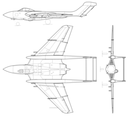 De Havilland Sea Vixen FAW2 3-view line drawing.svg