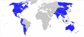 Countries where the Gamelan Council largely works shown in blue