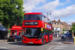 Route W13 red London double decker bus en route to Woodford Wells in June 2022