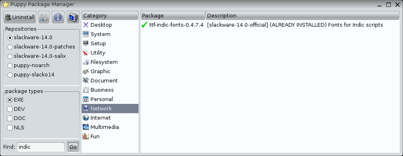 File:Puppy Package Manager showing indic fonts package.png