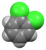 Space-filling model of the 1,2-dichlorobenzene molecule