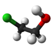 Ball and stick model of 2-chloroethanol