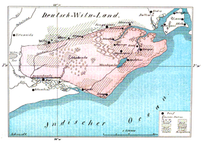 Map showing the location of Witu on the Indian Ocean coast