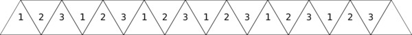 A strip of paper, divided into triangles, which can be folded into a hexaflexagon.
