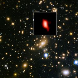 Hubble and ALMA image of MACS J1149.5+2223.jpg