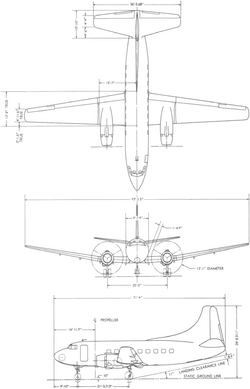 3-view silhouette drawing of the Martin 2-0-2NW