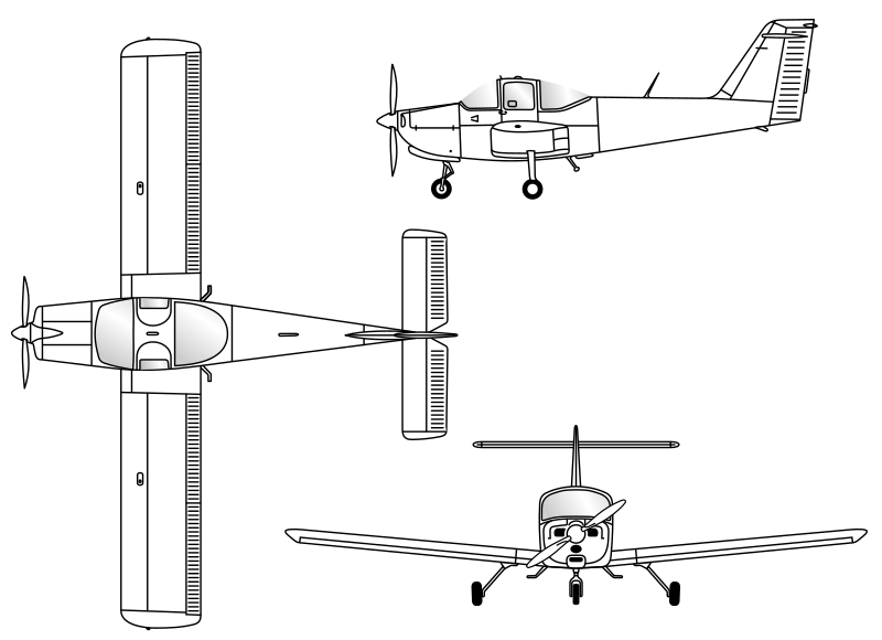 File:Piper PA-38 Tomahawk 3-view line drawing.svg